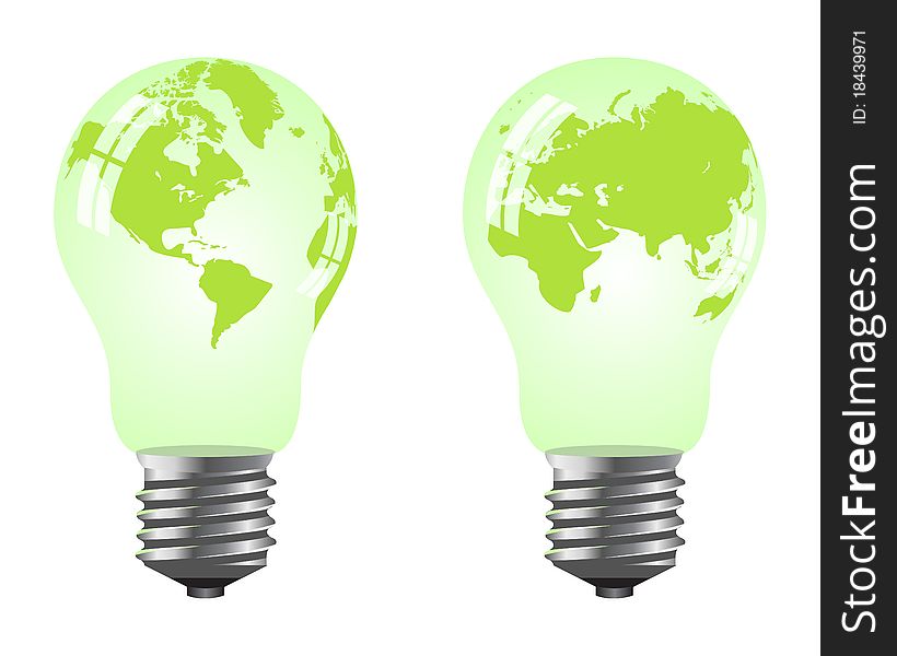 Power saving bulbs - a planet. Vector illustration, isolated on a white. Power saving bulbs - a planet. Vector illustration, isolated on a white.