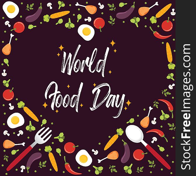 Illustration of world food day with love silhouette. Isolated and easy to edit.