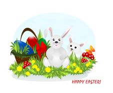 Two Bunnies And Easter Eggs, Cdr Vector Stock Photo