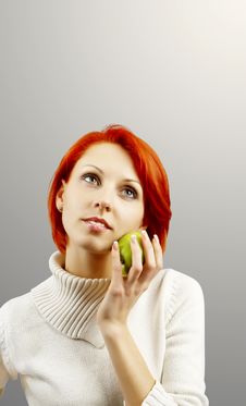 The Girl With An Apple In A Hand Stock Image The Girl With An Apple In A Hand Stock Image
