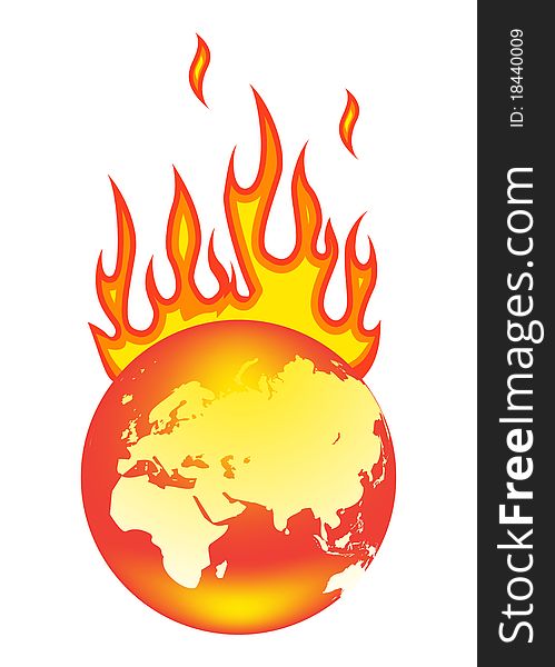 Earth On Fire. Isolated on a white background. Earth On Fire. Isolated on a white background.