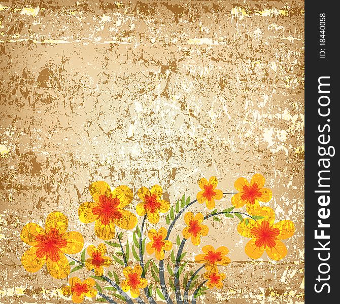 Abstract illustration with flowers on grunge background. Abstract illustration with flowers on grunge background