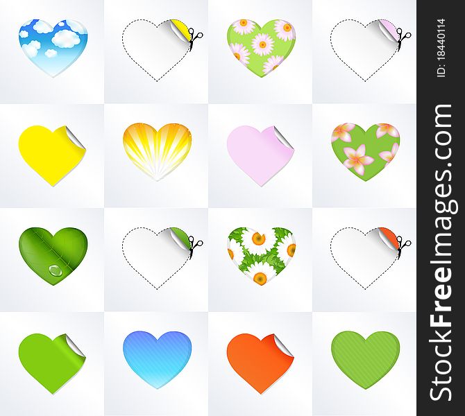 16 Hearts In Different Kinds, Vector Illustration