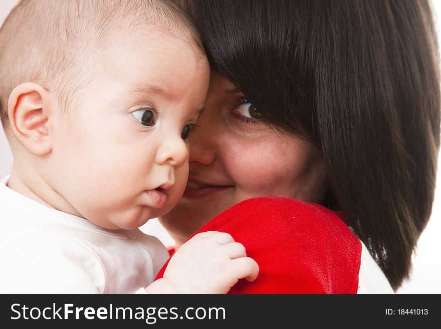 Happy mother with baby isolated