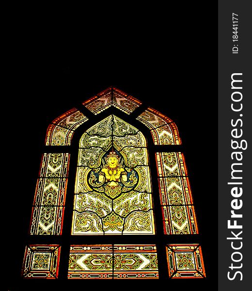 The color of window mosaic in the church of temple in Thailand