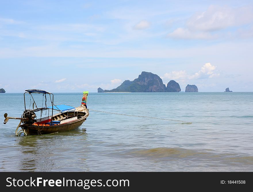 Boat on the beach and sea of Ao Nang, Krabi, Thailand