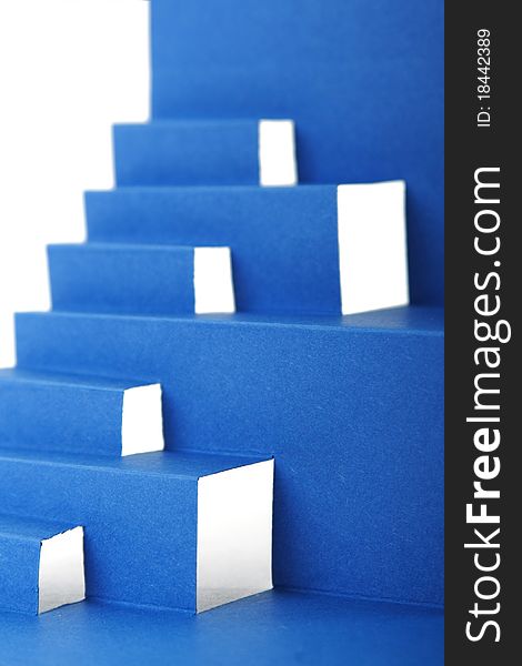 Abstract blue paper composition with stairs and cutout squares