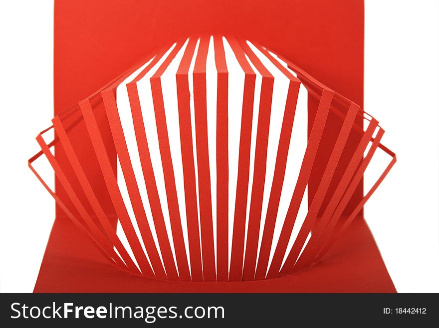 Abstract red paper composition with cutout stripes isolated