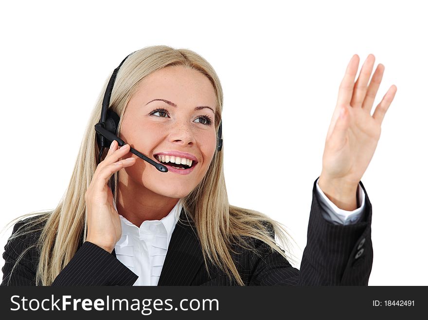 Business woman speak with headset