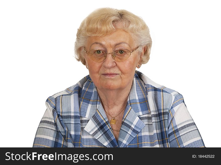 Portrait of a female senior - isolated on white background