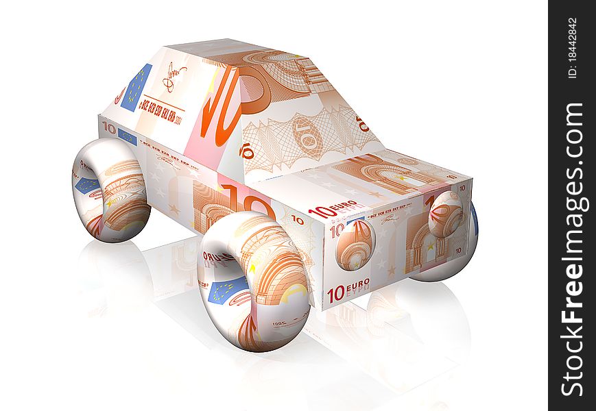 Car illustration with euro notes. Car illustration with euro notes