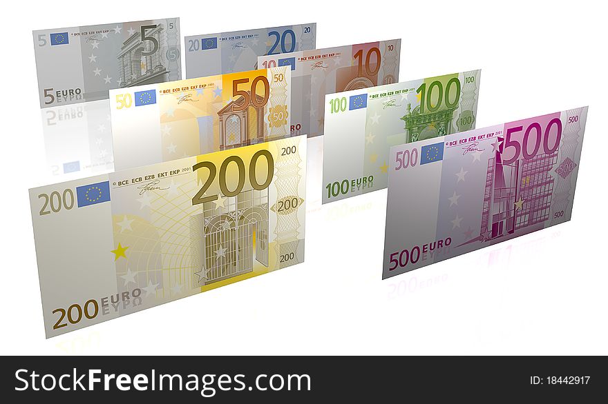 Illustration in prespective of euro notes. Illustration in prespective of euro notes