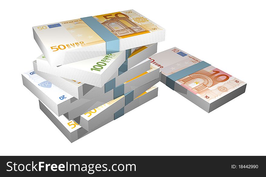 Illustration of packages of euro notes. Illustration of packages of euro notes