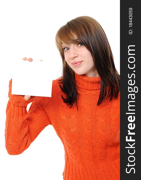 Young Woman Holding Empty White Board