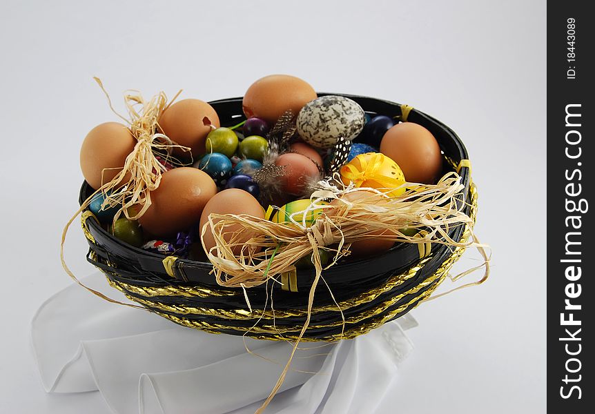 Colors easter eggs in basket. Colors easter eggs in basket