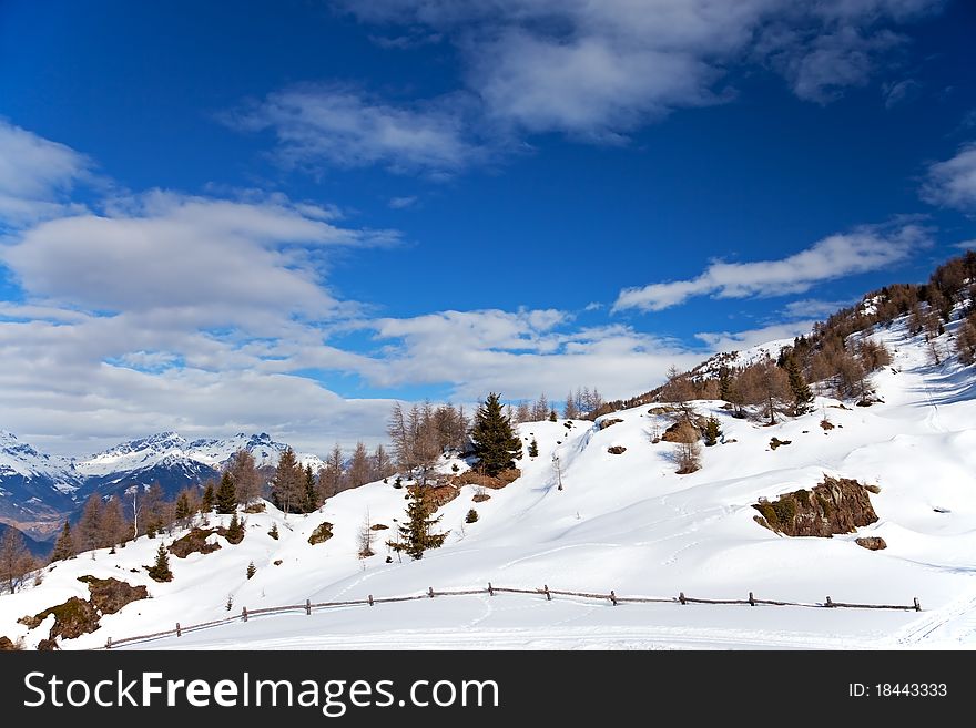 A graze in the North of the italian Alps during winter, Lombardy region, Italy. A graze in the North of the italian Alps during winter, Lombardy region, Italy