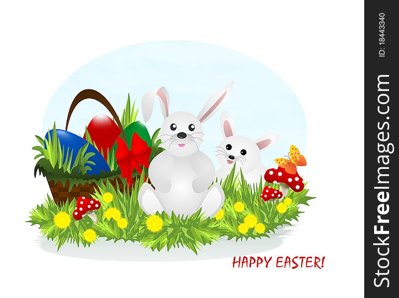 Two bunnies and Easter eggs, cdr vector