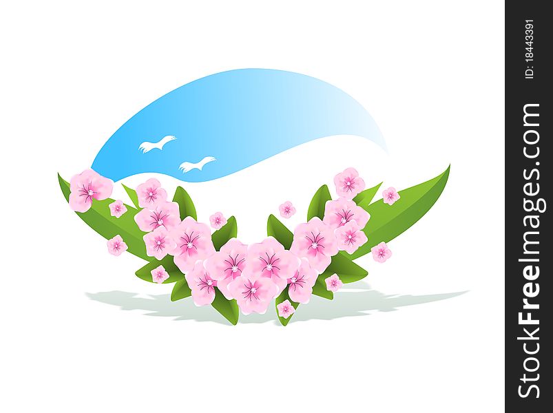 Template with cherry flowers and white birds, vector format. Template with cherry flowers and white birds, vector format