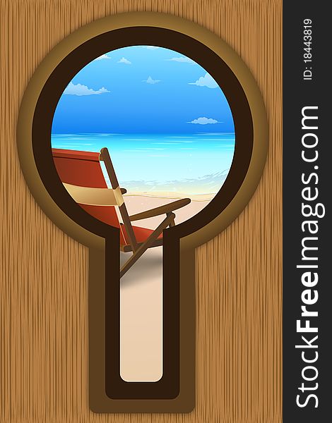 Illustration of beach view from door lock