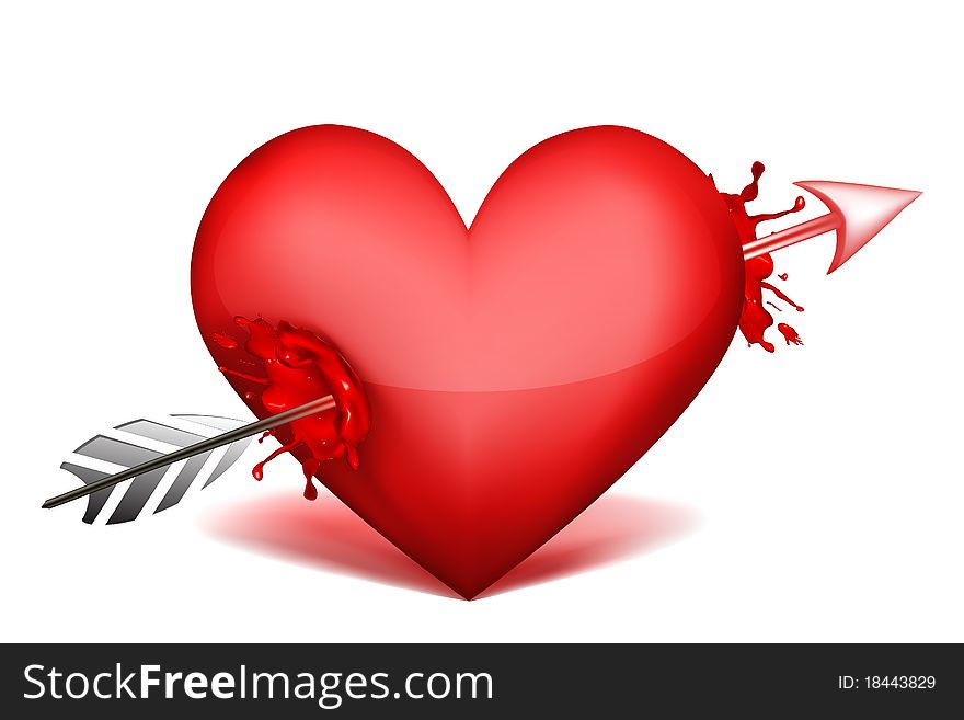 Illustration of heart with arrow on white background