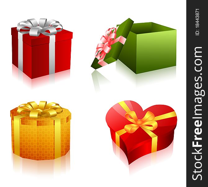 Illustration of different shapes of gifts on white background