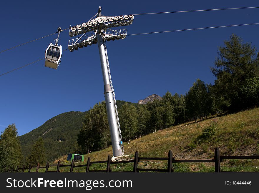 A cable car over aosta city