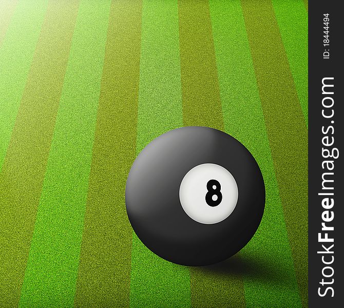 Black billiard ball number eight on table pool background