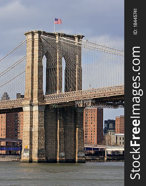 Scenic view of Brooklyn Bridge over East river, New York city, U.S.A.