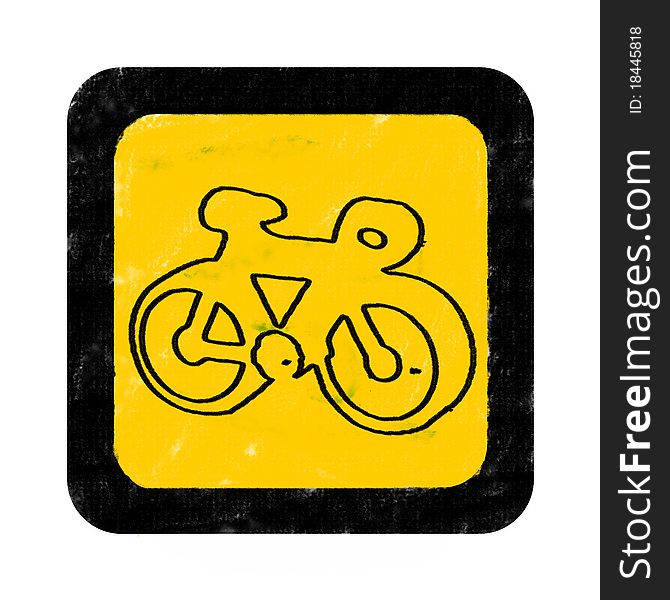 Bike sign on yellow chacoal texture