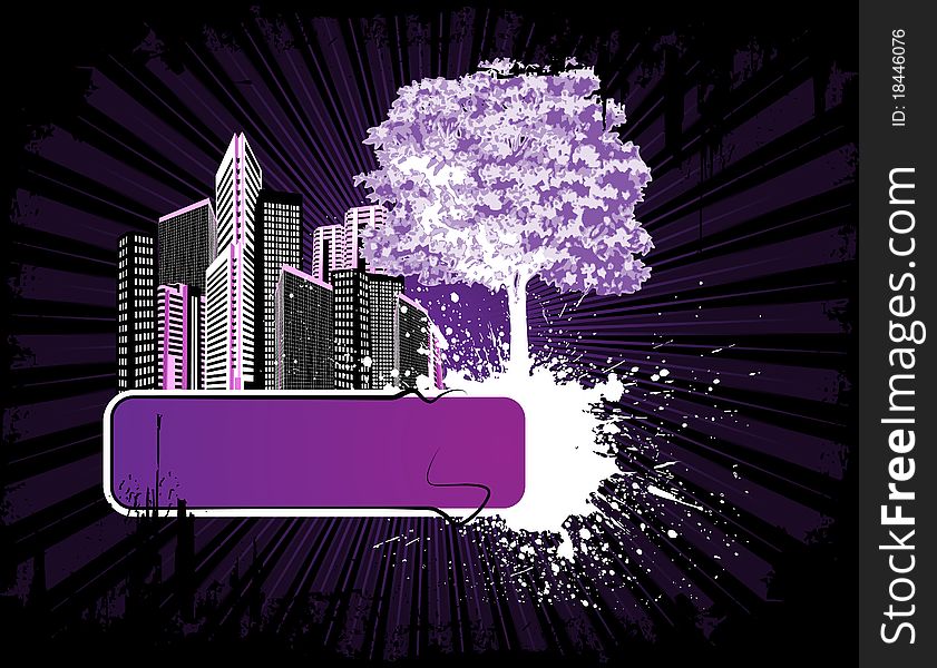 Cityscape with tree and design elements. Cityscape with tree and design elements