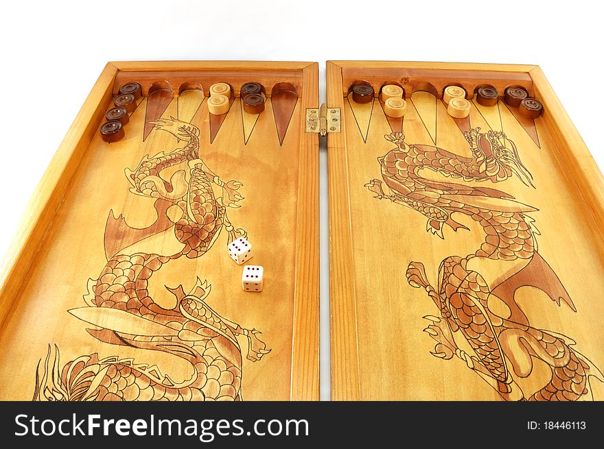 Backgammon board game with dice isolated on a white background. Backgammon board game with dice isolated on a white background