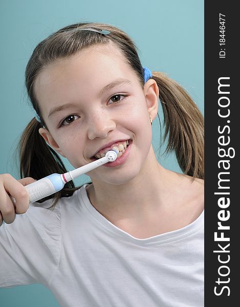 White child cleaning teeth with toothbrush. White child cleaning teeth with toothbrush