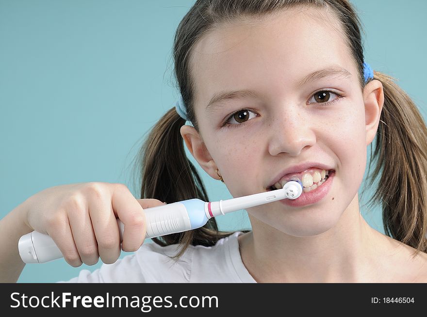 White child cleaning teeth with toothbrush. White child cleaning teeth with toothbrush