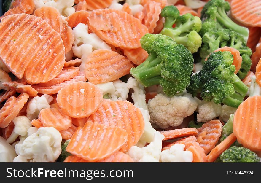 Frozen vegetables close up colourfull healthy balanced diet