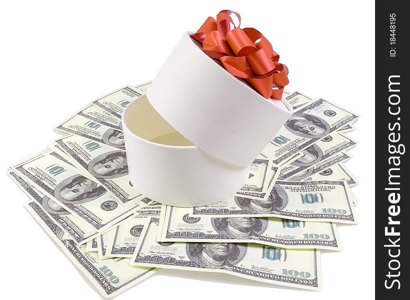 White round box with banknotes
