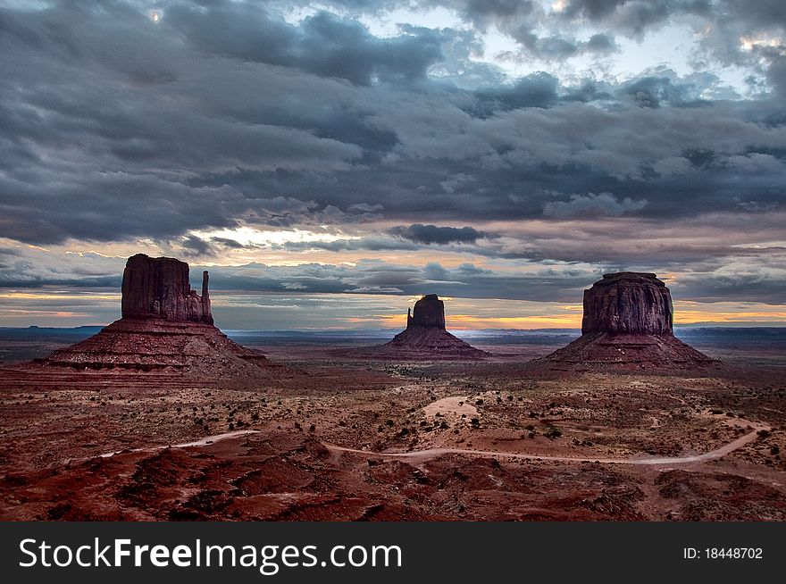 Monument valley cloudy sunrise