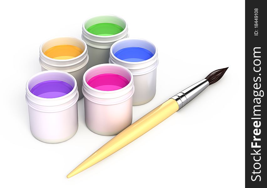 Color paint for drawing and painbrush