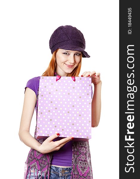 Shopping Girl In Violet With Bag