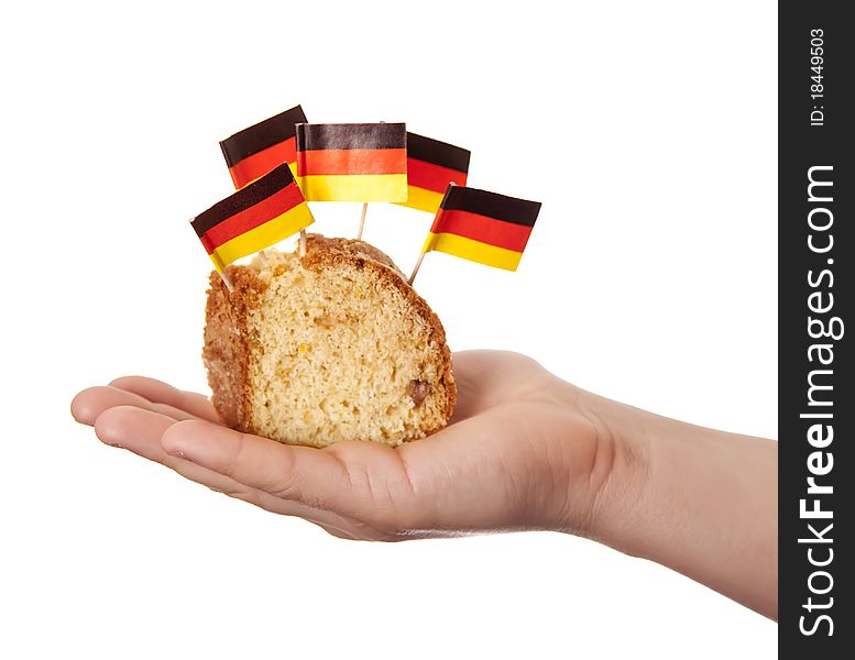 Hand Keep Cake With Germany Flags.