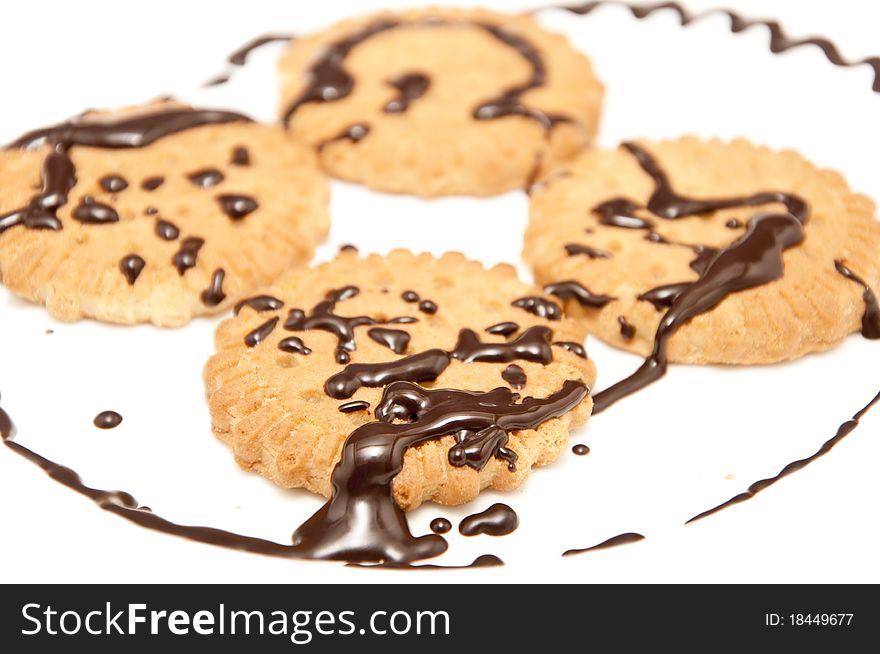 Cookies with chocolate close up