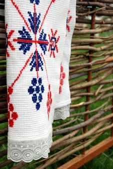 Embroidered Towel On The Fence. Royalty Free Stock Image Embroidered Towel On The Fence. Royalty Free Stock Image