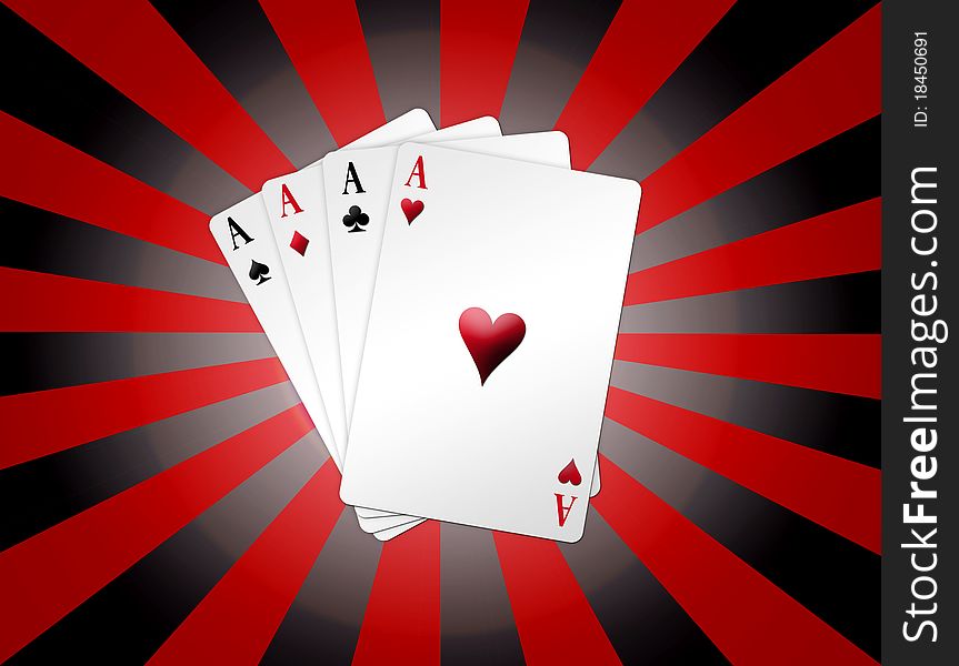 Red and black poker cards over red and black lines background. Illustration