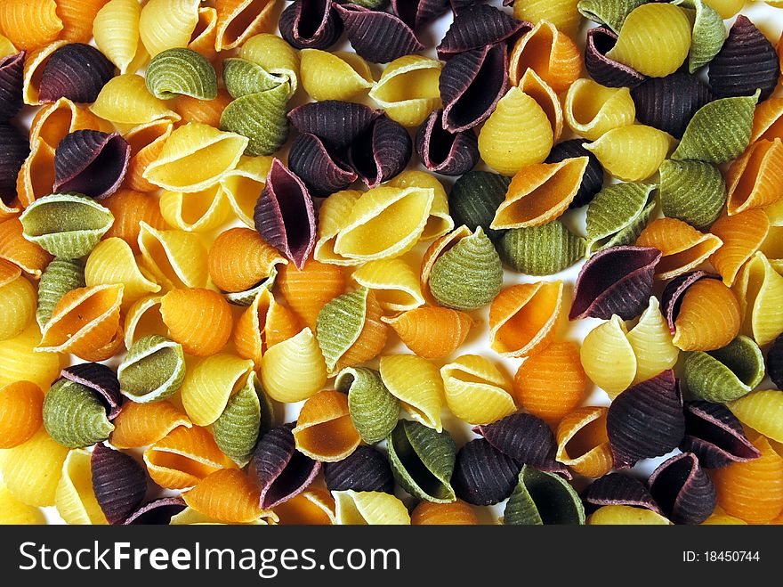 Closeup of shell pasta for a background