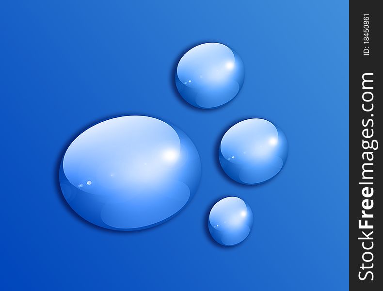 Drops of water forming a footprint over blue background. Illustration