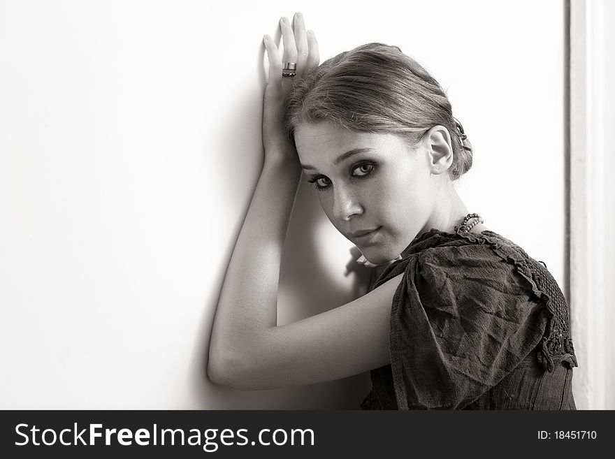 Artistic BW portrait of elegant young woman