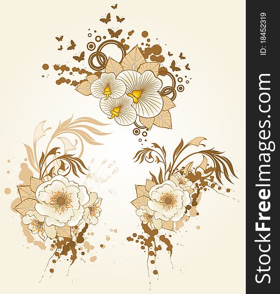 Abstract background with beautiful flowers and blots