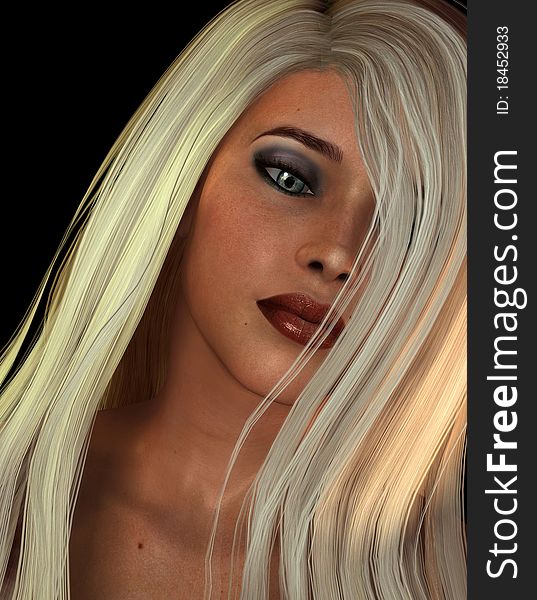 3D Rendering Portrait young woman with long blonde hair