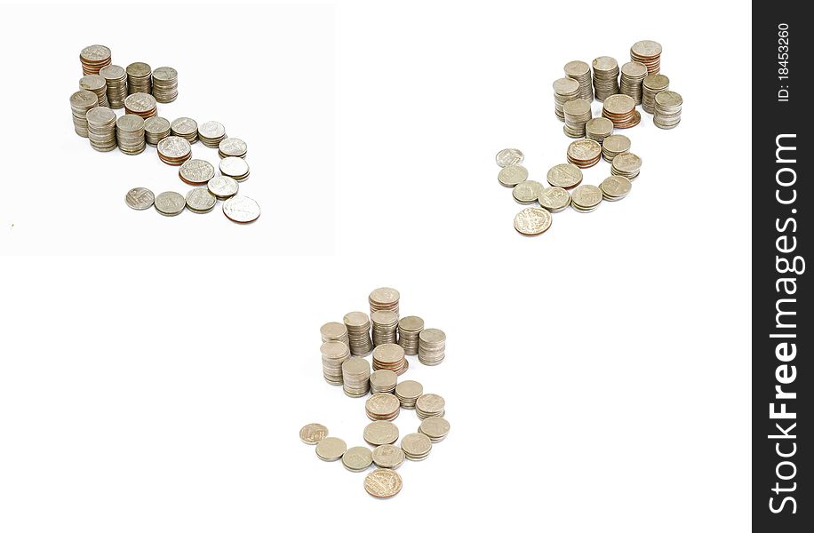 Coins font; $ isolate on white background.