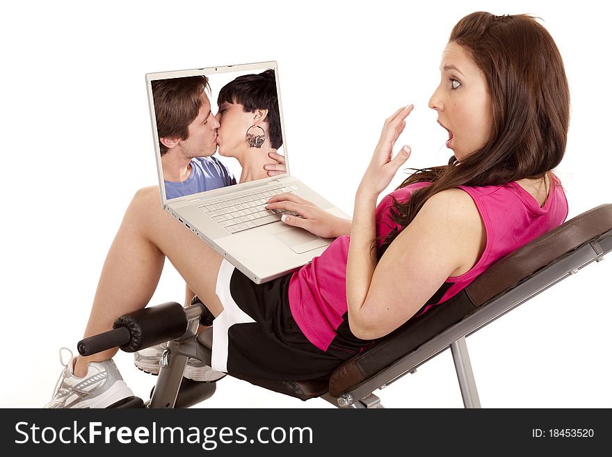 Woman fitness shocked at screen