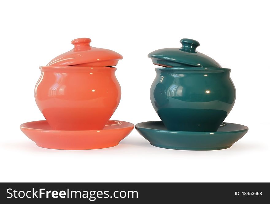 Two Enameled Ceramic Pots for Stew. Two Enameled Ceramic Pots for Stew